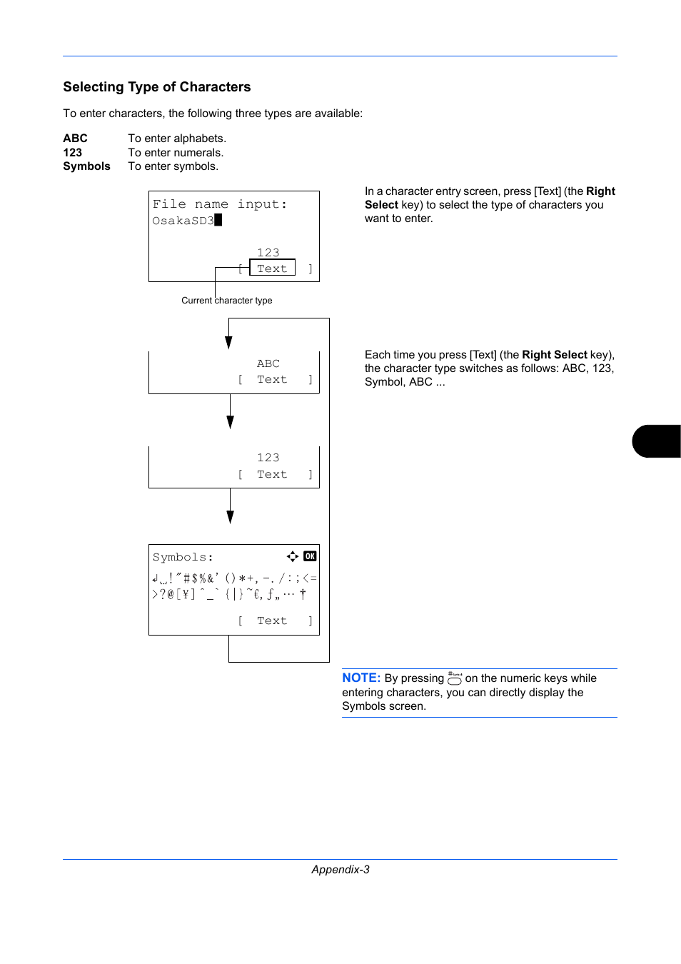 Selecting type of characters | TA Triumph-Adler DCC 2726 User Manual | Page 184 / 204