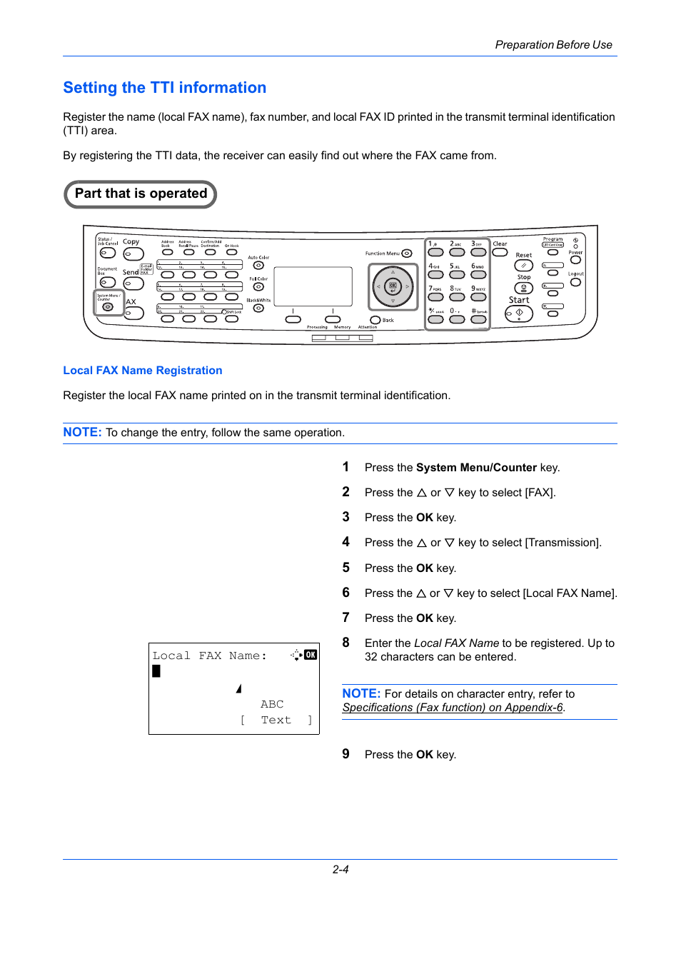 Setting the tti information, Setting the tti information -4 | TA Triumph-Adler DCC 2726 User Manual | Page 25 / 204