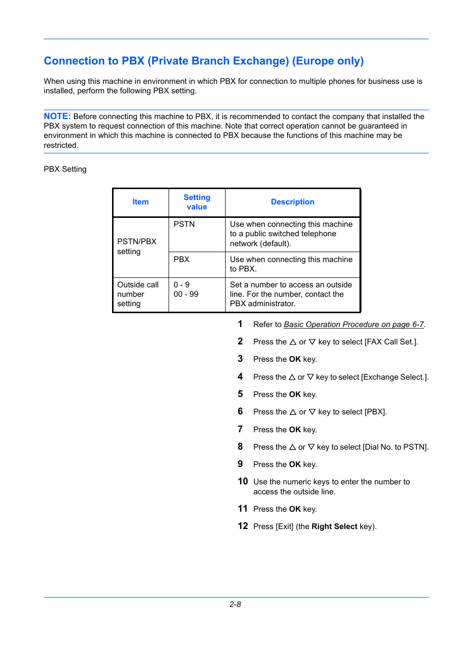 Connection to pbx (europe only) -8 | TA Triumph-Adler DCC 2726 User Manual | Page 29 / 204