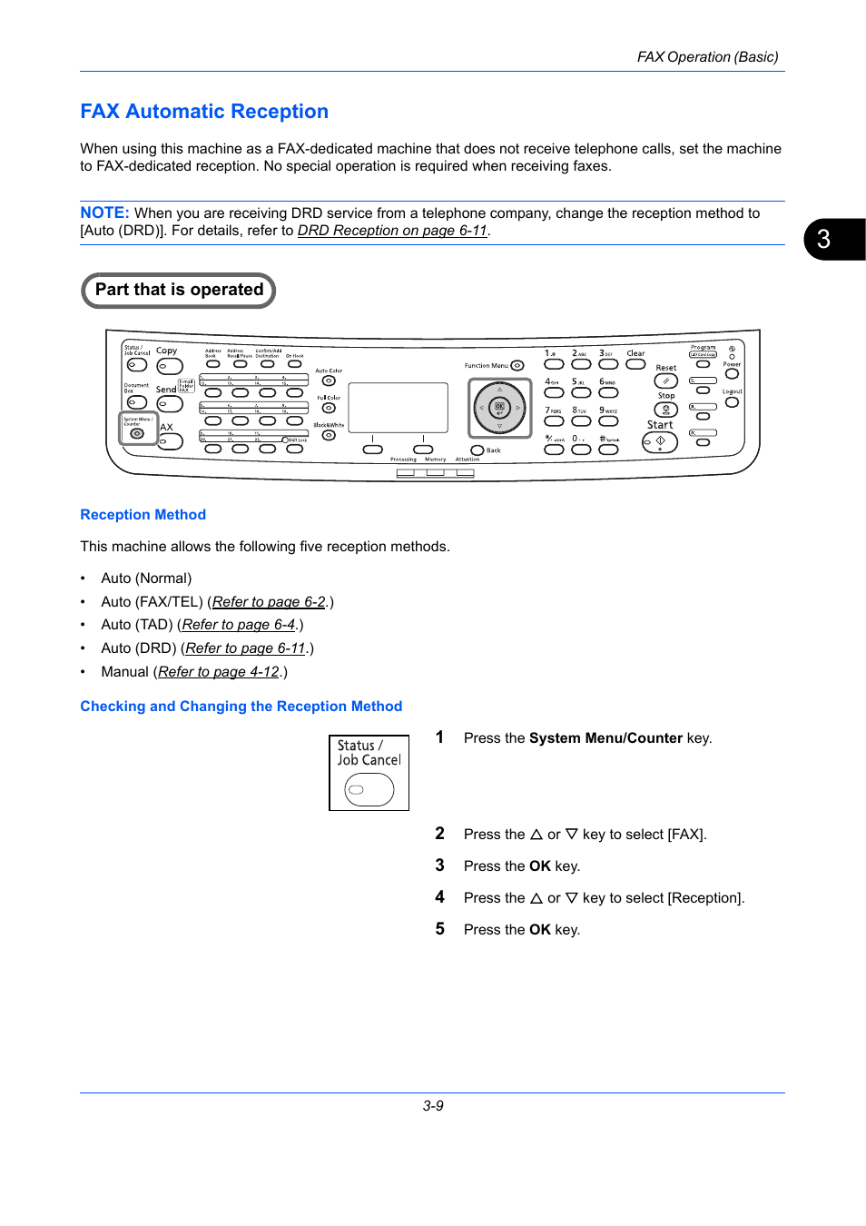 Fax automatic reception, Fax automatic reception -9 | TA Triumph-Adler DCC 2726 User Manual | Page 38 / 204