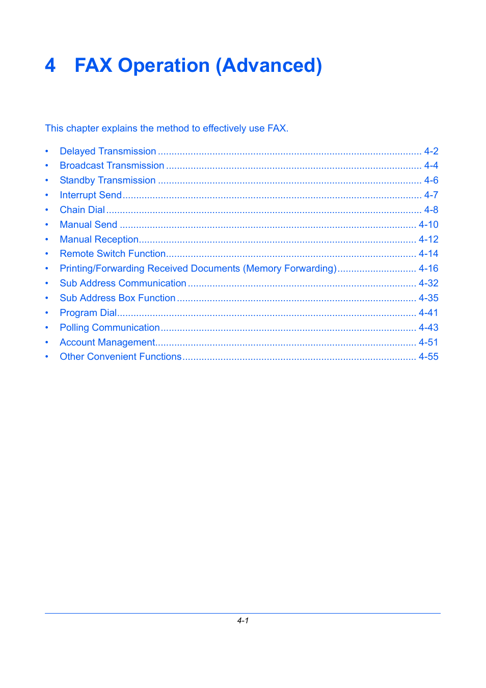 4 fax operation (advanced), Fax operation (advanced), Chapter 4 - fax operation (advanced) | TA Triumph-Adler DCC 2726 User Manual | Page 60 / 204