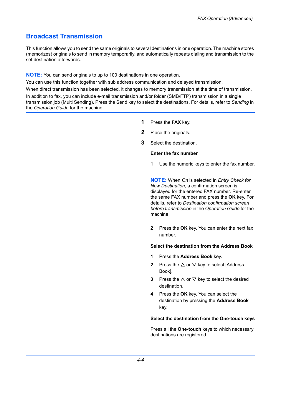 Broadcast transmission, Broadcast transmission -4 | TA Triumph-Adler DCC 2726 User Manual | Page 63 / 204