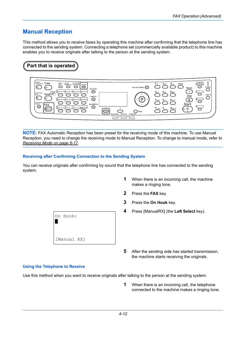 Manual reception, Manual reception -12 | TA Triumph-Adler DCC 2726 User Manual | Page 71 / 204