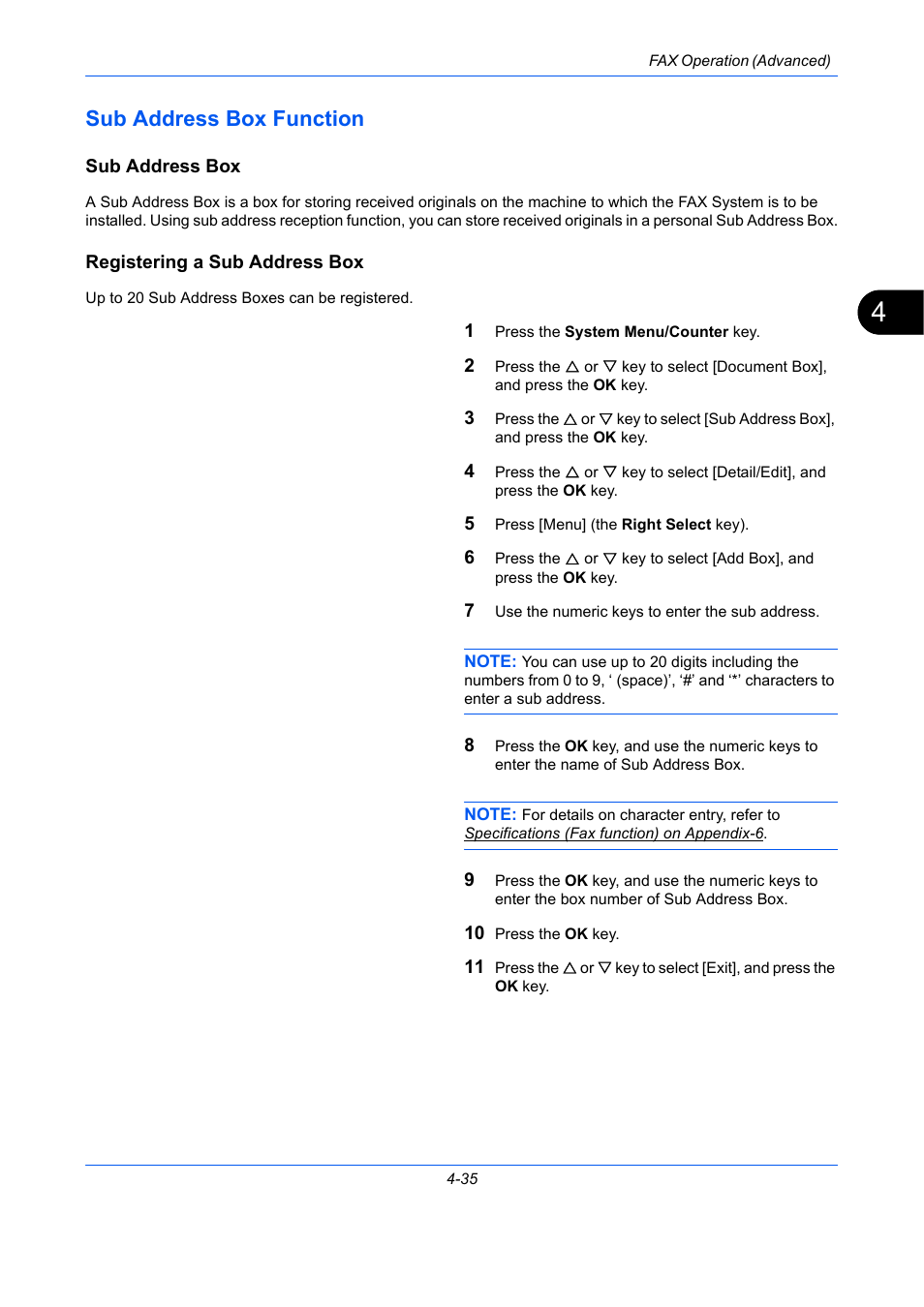 Sub address box function, Sub address box, Registering a sub address box | Sub address box function -35 | TA Triumph-Adler DCC 2726 User Manual | Page 94 / 204