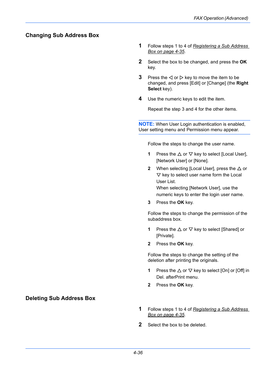 Changing sub address box, Deleting sub address box | TA Triumph-Adler DCC 2726 User Manual | Page 95 / 204