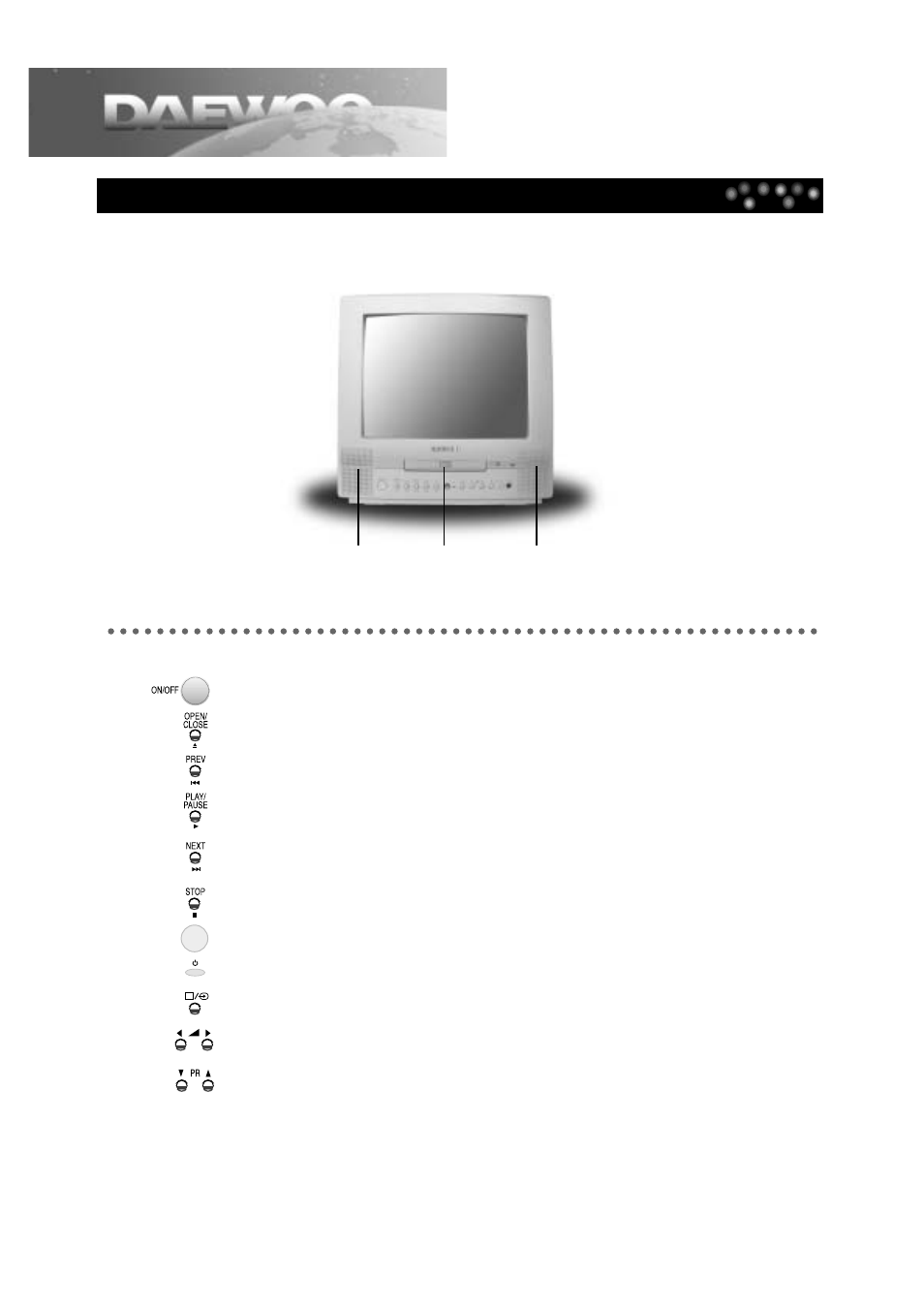 Identification of controls, Main body (front part) | Daewoo DTD-14H9 User Manual | Page 6 / 44