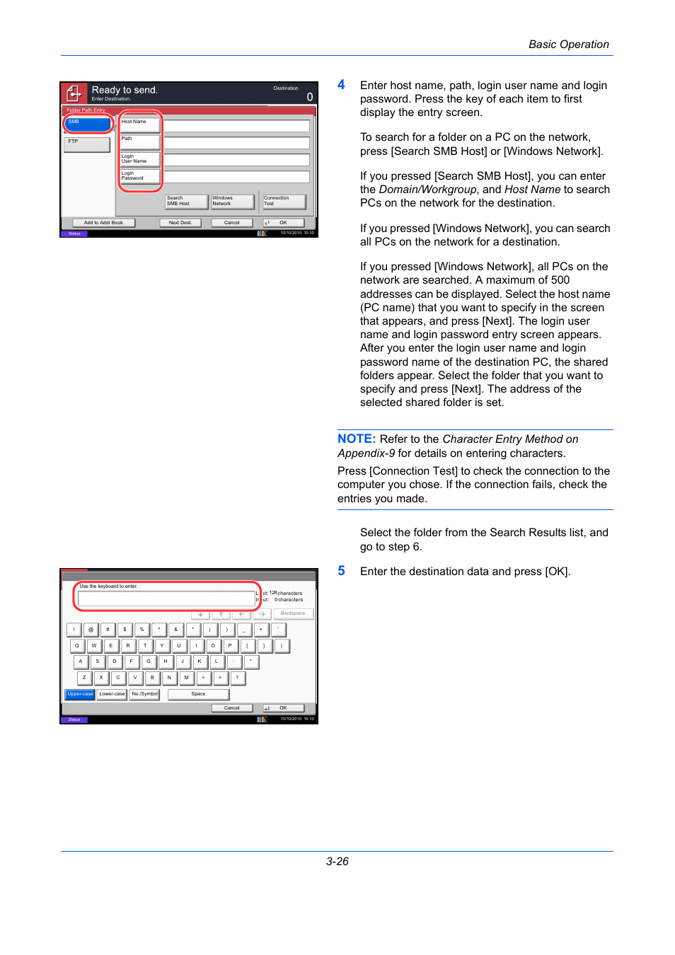Basic operation 3-26, Enter the destination data and press [ok | TA Triumph-Adler DCC 2930 User Manual | Page 120 / 588