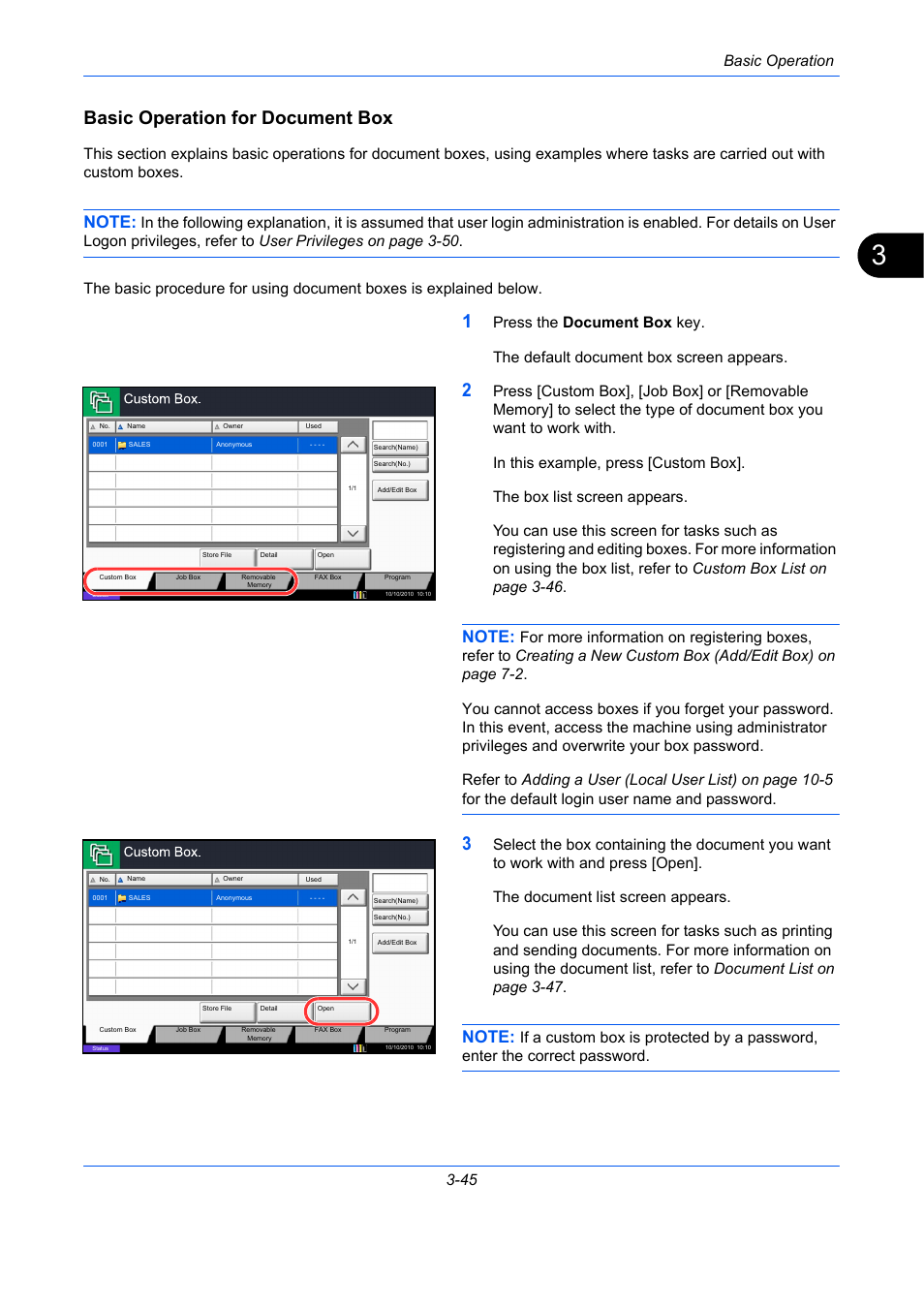 Basic operation for document box, Basic operation 3-45 | TA Triumph-Adler DCC 2930 User Manual | Page 139 / 588