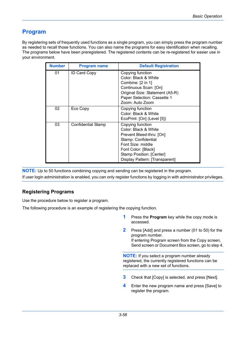 Program, Registering programs, Program -56 | TA Triumph-Adler DCC 2930 User Manual | Page 150 / 588