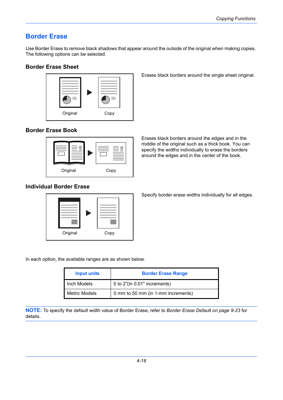 Border erase, Border erase sheet, Border erase book | Individual border erase, Border erase -18, Ge 4-18 | TA Triumph-Adler DCC 2930 User Manual | Page 174 / 588
