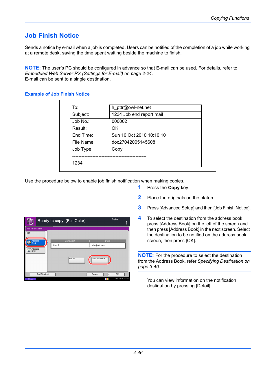 Job finish notice, Job finish notice -46, E 4-46) | TA Triumph-Adler DCC 2930 User Manual | Page 202 / 588