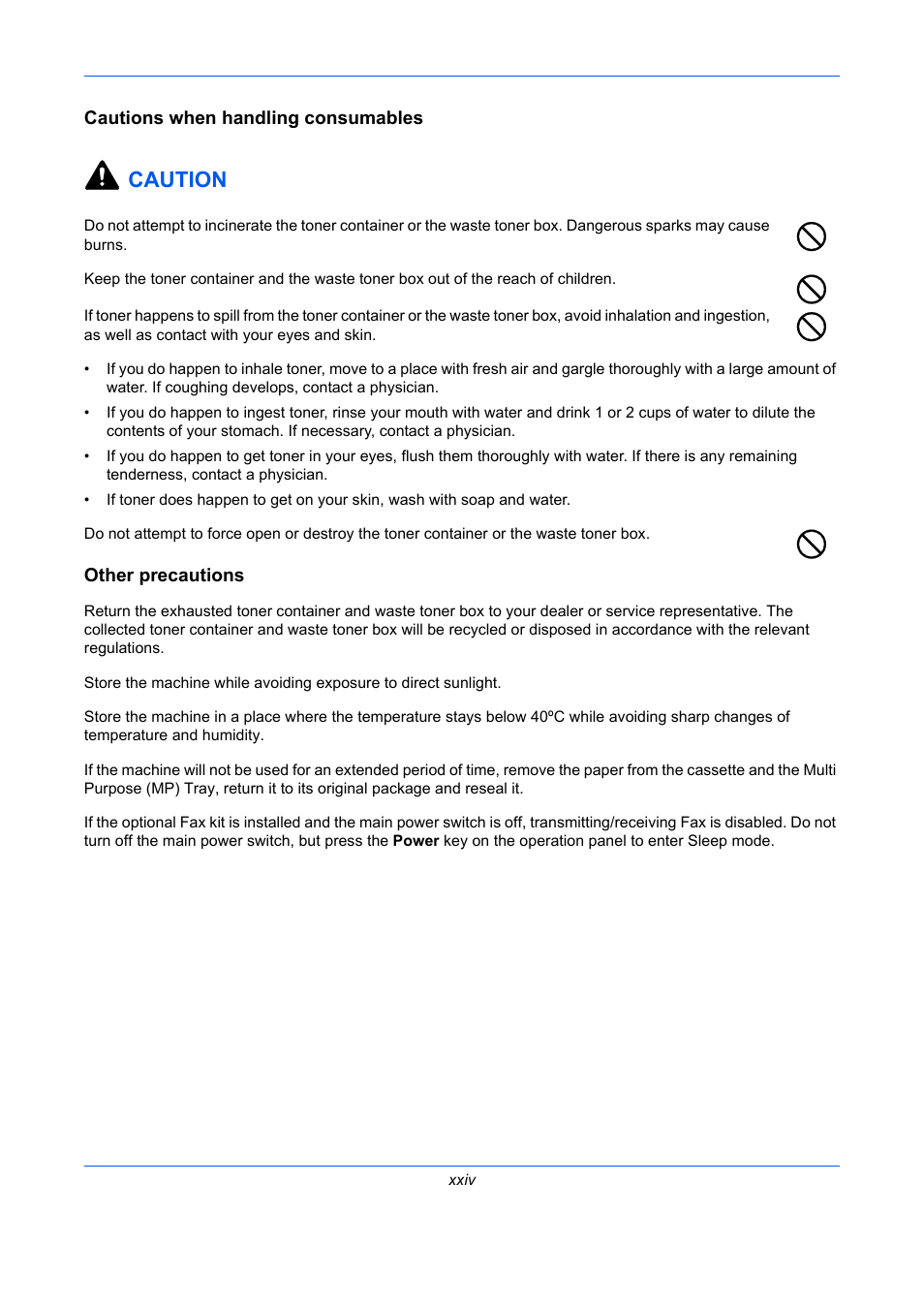 Cautions when handling consumables, Other precautions, Caution | TA Triumph-Adler DCC 2930 User Manual | Page 26 / 588