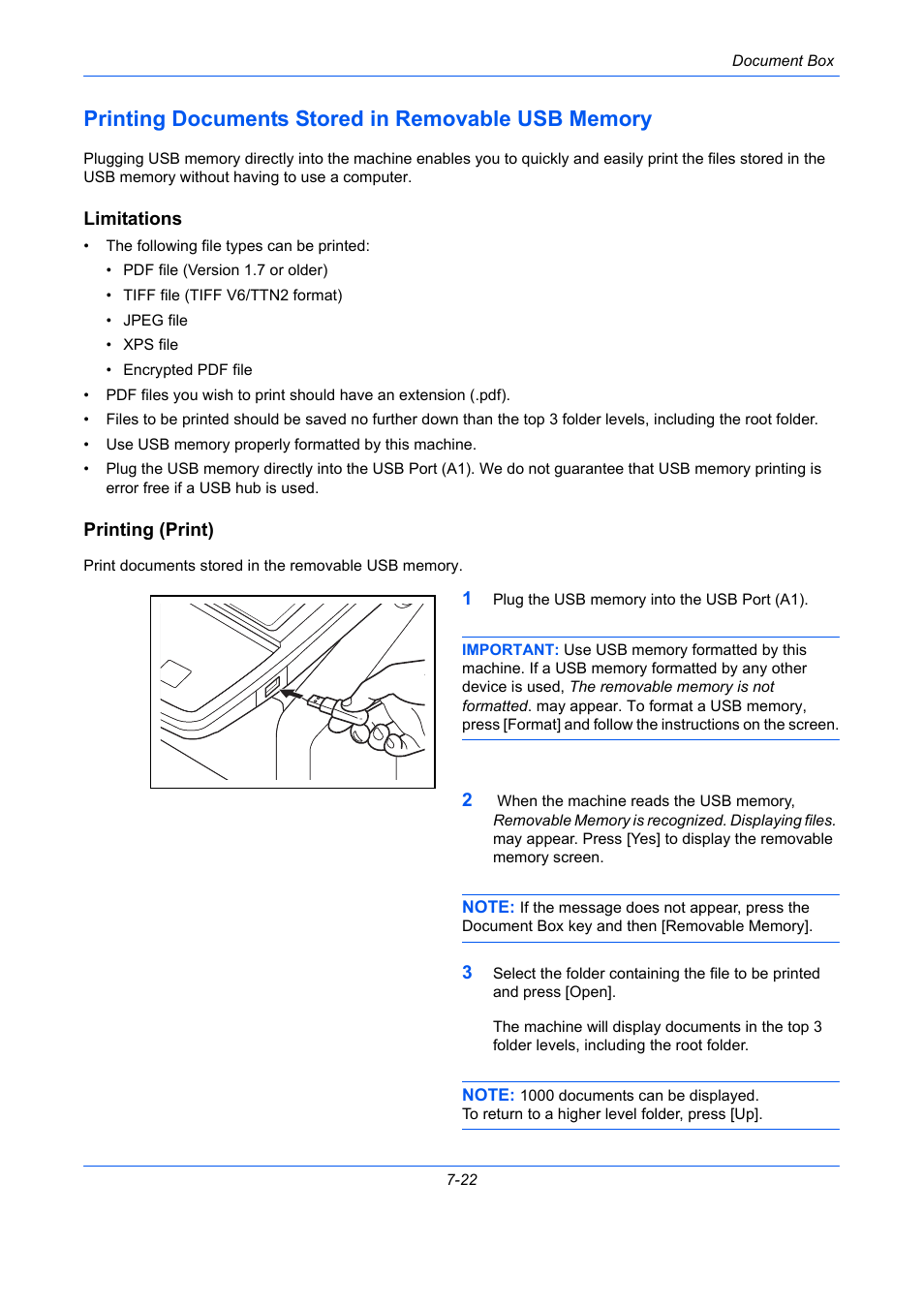 Printing documents stored in removable usb memory, Limitations, Printing (print) | Printing, Documents stored in removable usb, Memory | TA Triumph-Adler DCC 2930 User Manual | Page 286 / 588