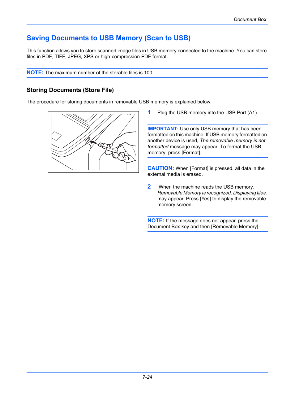 Saving documents to usb memory (scan to usb), Storing documents (store file), Saving documents to usb memory (scan to usb) -24 | Saving documents, To usb memory, Scan to usb) | TA Triumph-Adler DCC 2930 User Manual | Page 288 / 588