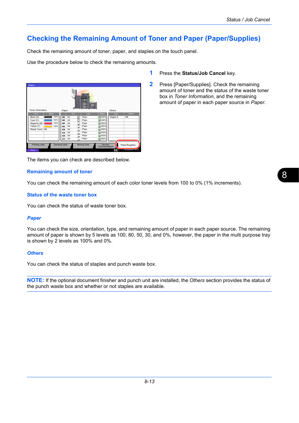 E 8-13), Status / job cancel 8-13, Press the status/job cancel key | TA Triumph-Adler DCC 2930 User Manual | Page 303 / 588