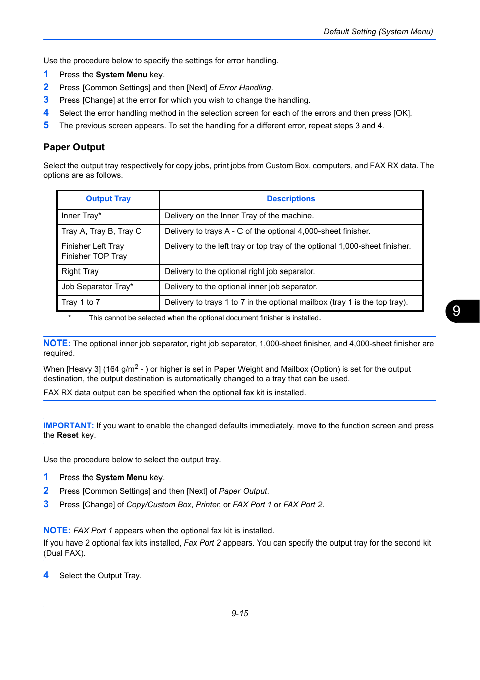 Paper output, E 9-15, Paper output …9-15 | TA Triumph-Adler DCC 2930 User Manual | Page 321 / 588