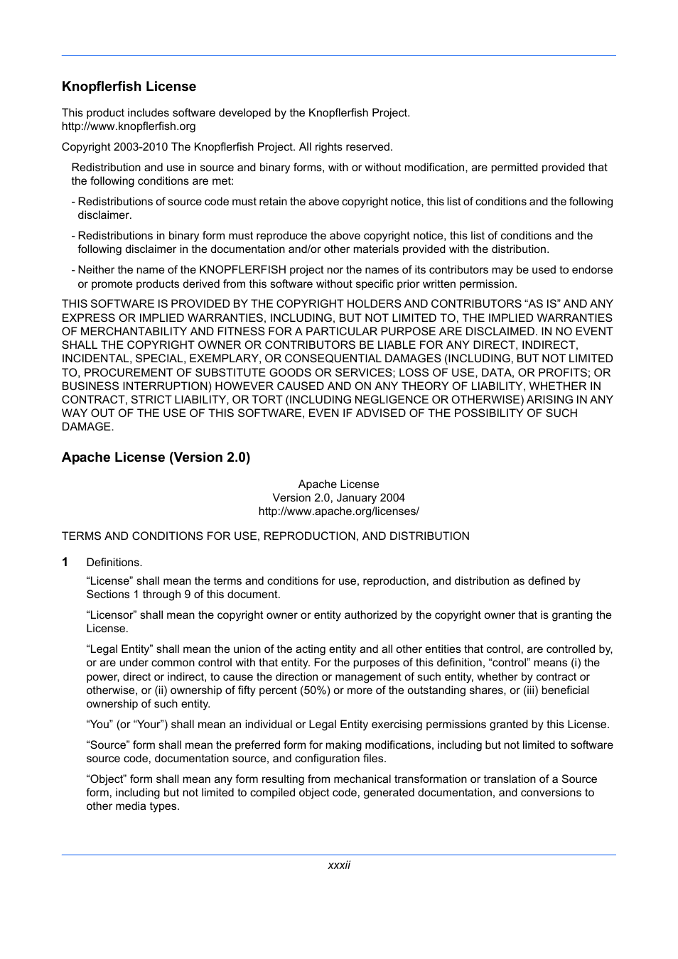 Knopflerfish license, Apache license (version 2.0) | TA Triumph-Adler DCC 2930 User Manual | Page 34 / 588