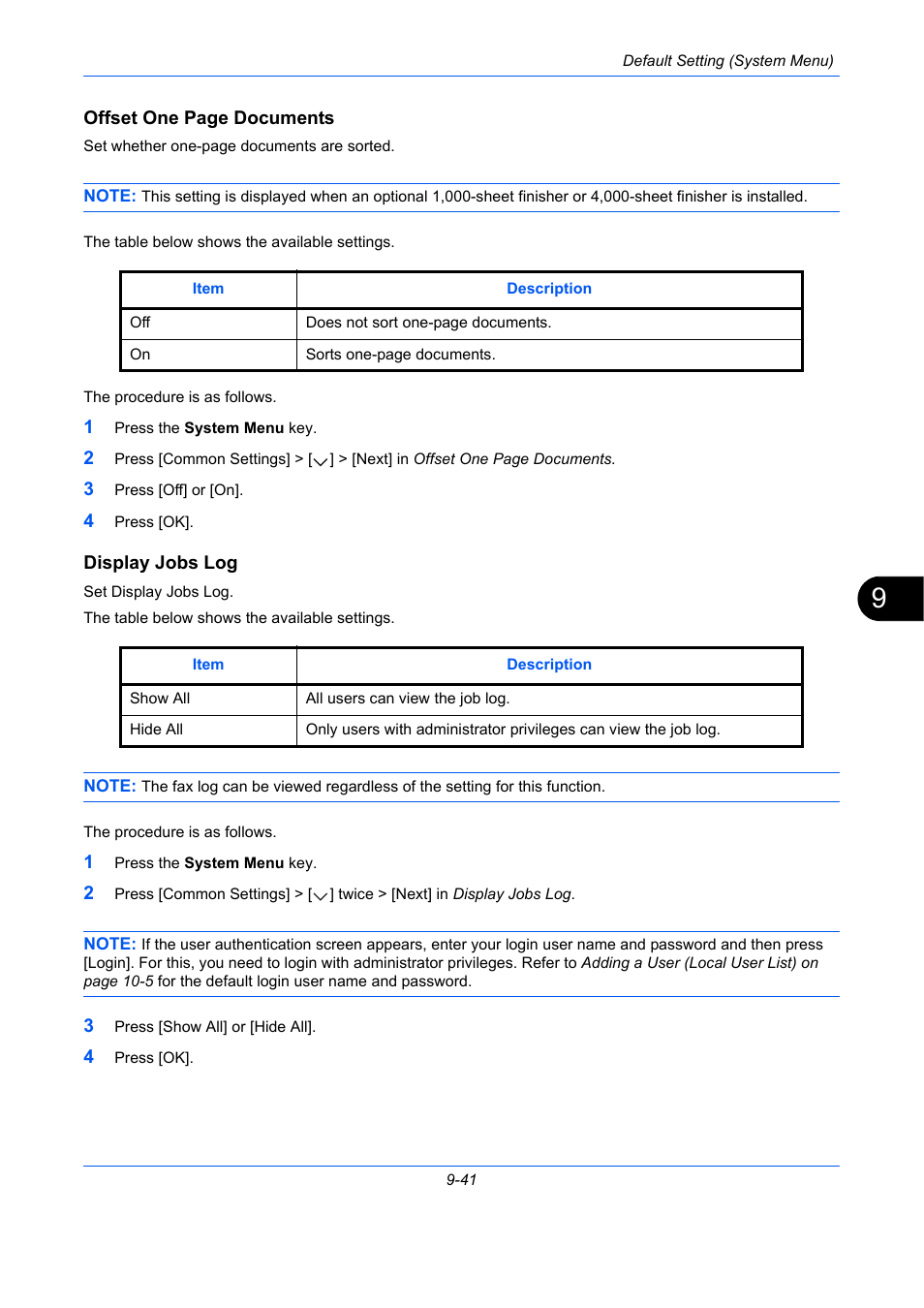 Display jobs log, E 9-41, E 9-41) | Display jobs log …9-41 | TA Triumph-Adler DCC 2930 User Manual | Page 347 / 588