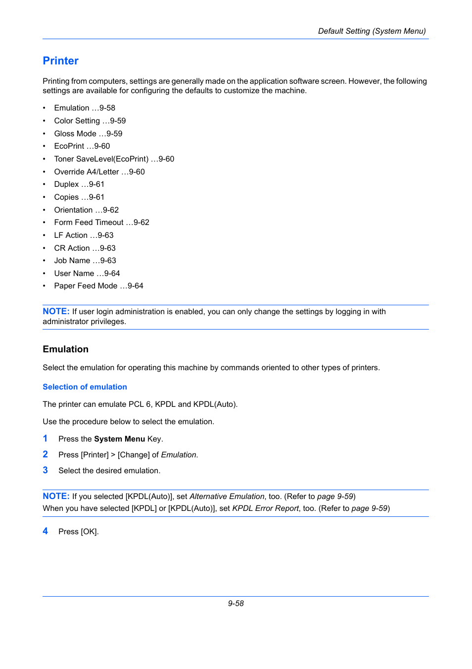 Printer, Emulation, Printer -58 | TA Triumph-Adler DCC 2930 User Manual | Page 364 / 588