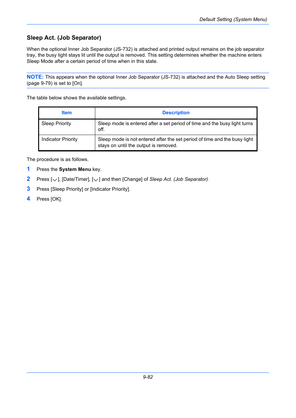 Sleep act. (job separator), E 9-82) | TA Triumph-Adler DCC 2930 User Manual | Page 388 / 588
