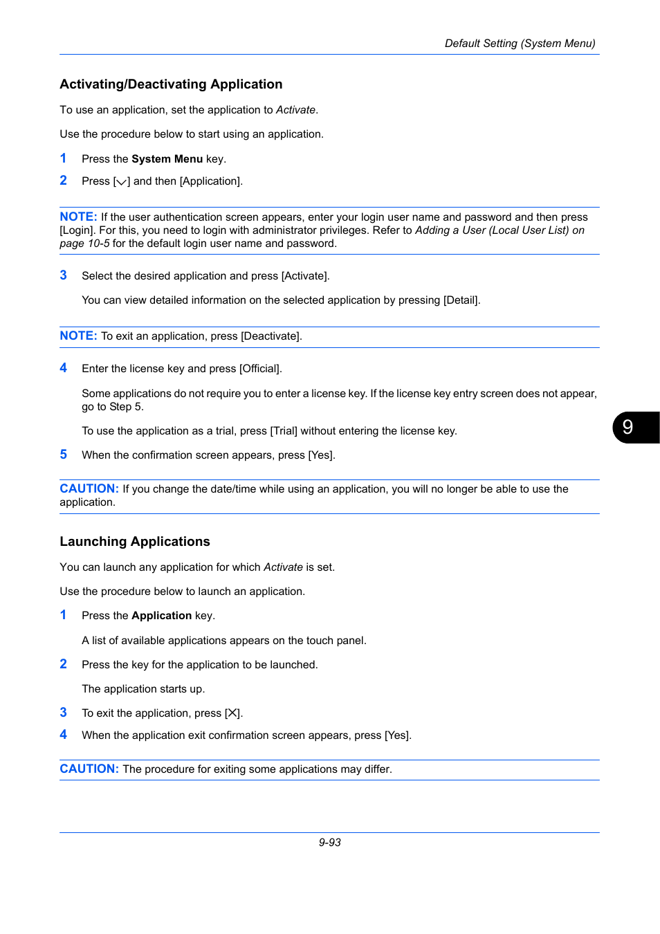 Activating/deactivating application, Launching applications | TA Triumph-Adler DCC 2930 User Manual | Page 399 / 588