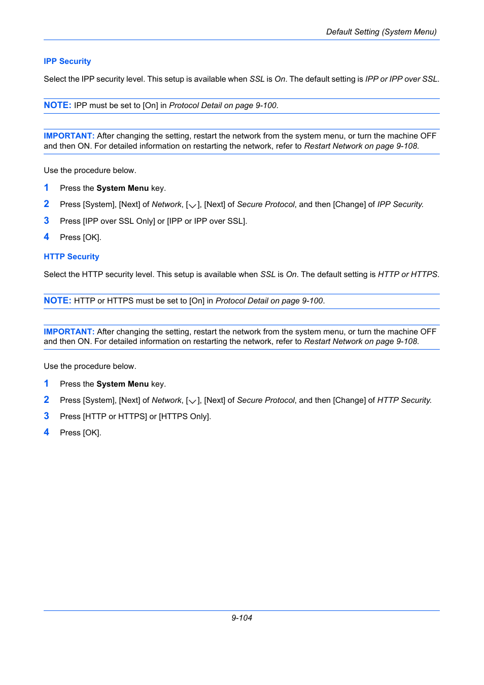 E 9-104), Ipp security …9-104, Http security …9-104 | TA Triumph-Adler DCC 2930 User Manual | Page 410 / 588