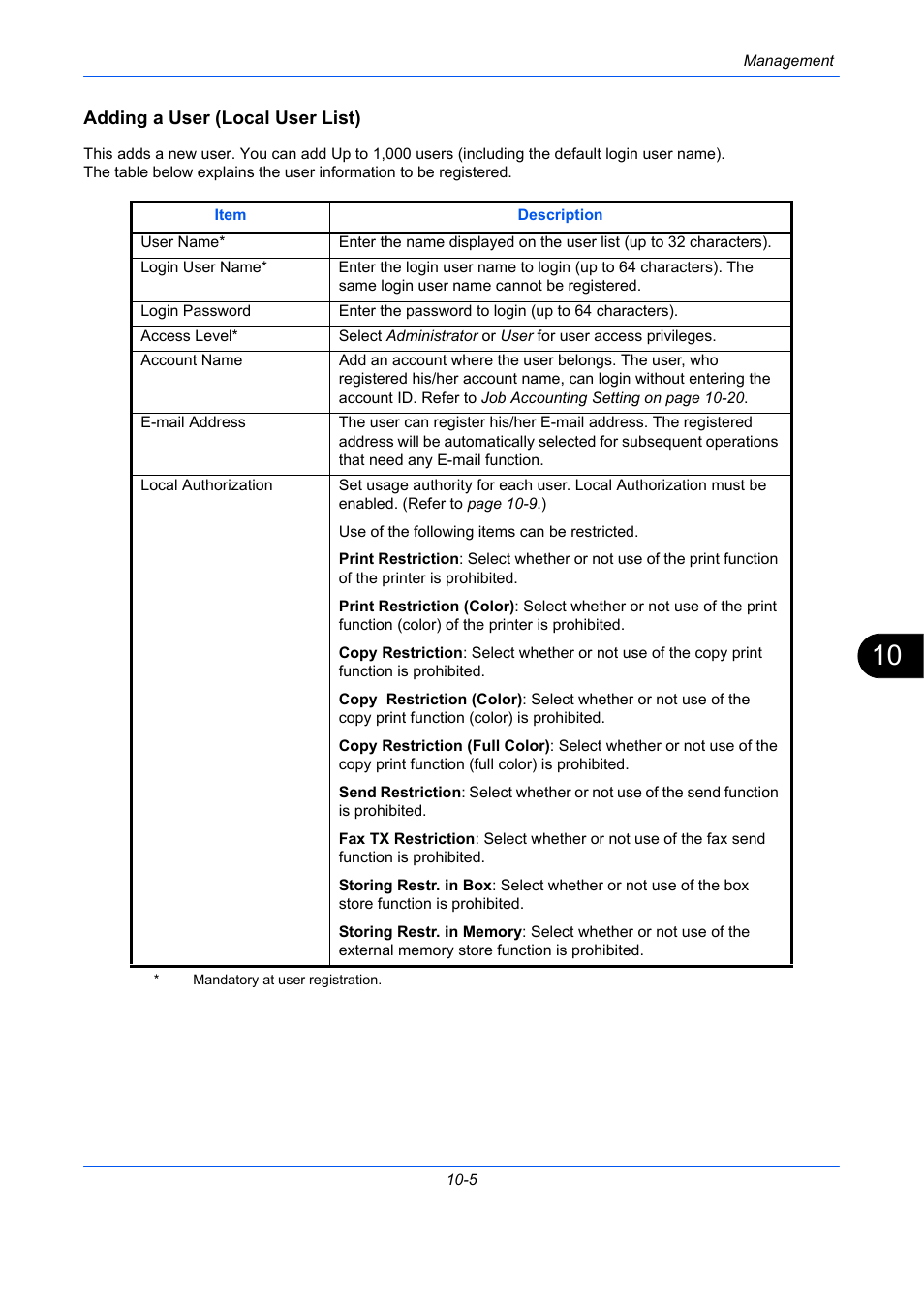 Adding a user (local user list), Ge 10-5) | TA Triumph-Adler DCC 2930 User Manual | Page 427 / 588