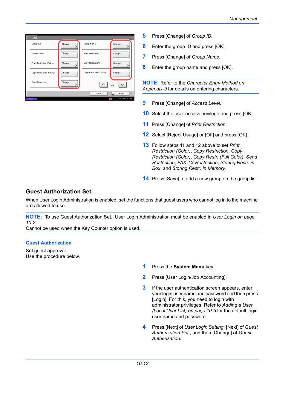 Guest authorization set, E 10-12) | TA Triumph-Adler DCC 2930 User Manual | Page 434 / 588