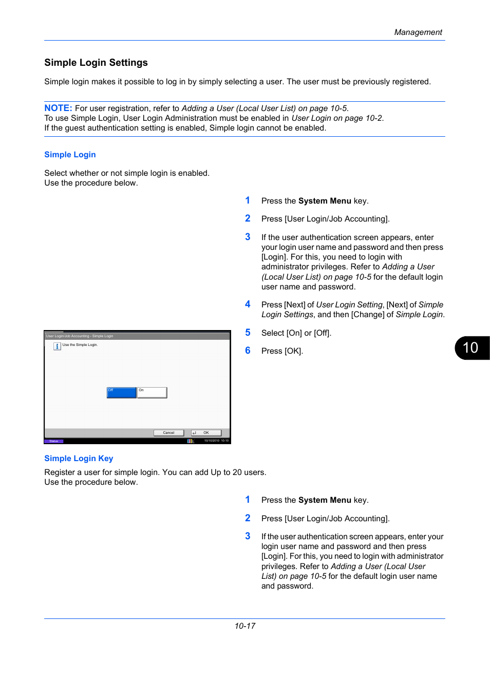 Simple login settings, E 10-17) | TA Triumph-Adler DCC 2930 User Manual | Page 439 / 588