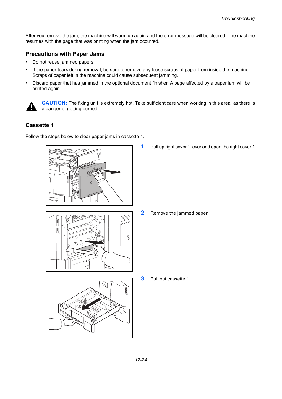 Precautions with paper jams, Cassette 1 | TA Triumph-Adler DCC 2930 User Manual | Page 500 / 588