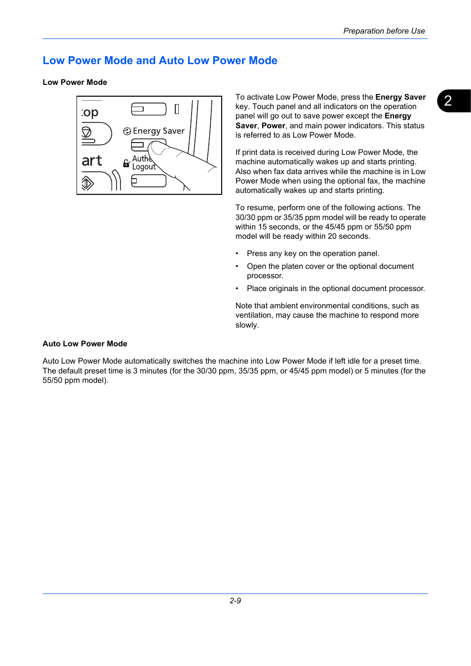 Low power mode and auto low power mode, Low power mode and auto low power mode -9 | TA Triumph-Adler DCC 2930 User Manual | Page 55 / 588