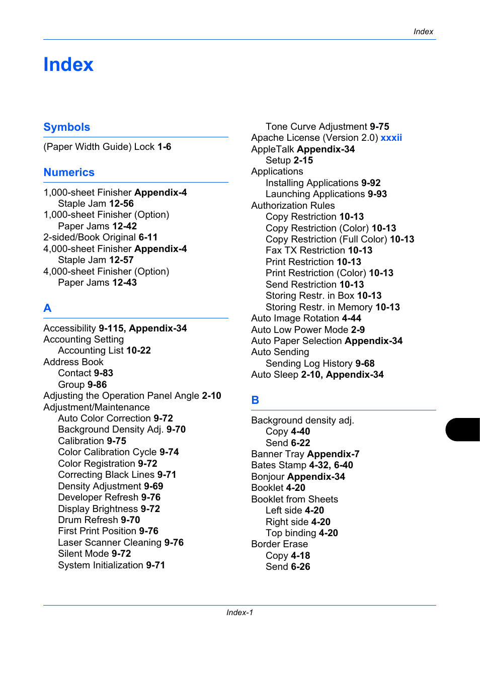 Index | TA Triumph-Adler DCC 2930 User Manual | Page 575 / 588