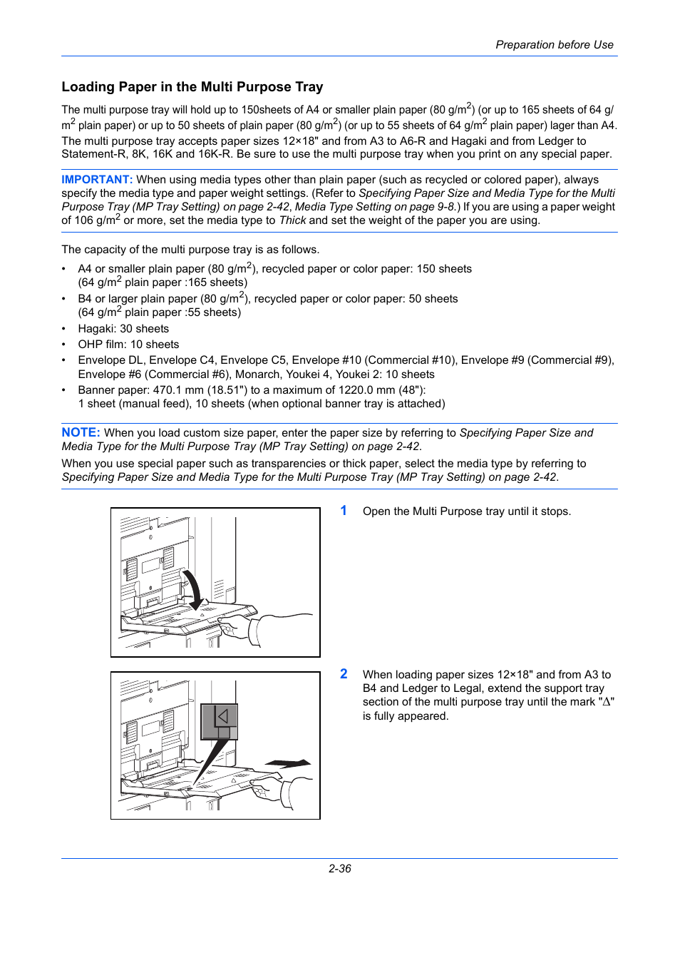 Loading paper in the multi purpose tray | TA Triumph-Adler DCC 2930 User Manual | Page 82 / 588