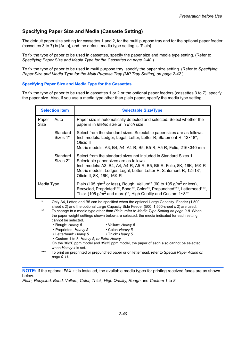 Specifying paper size and media (cassette setting) | TA Triumph-Adler DCC 2930 User Manual | Page 86 / 588