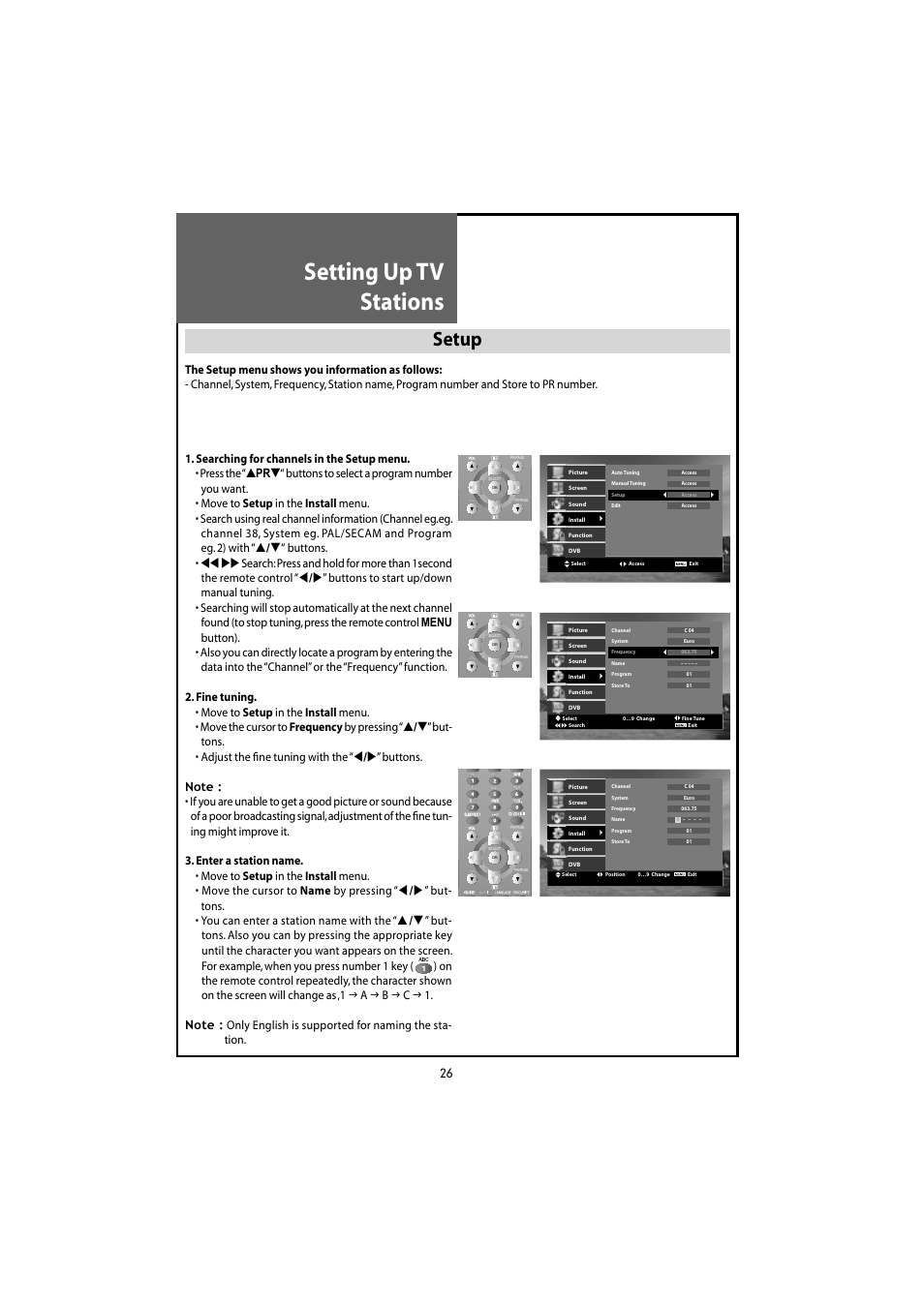 Setting up tv stations, Setup | Daewoo DLT-20J3T User Manual | Page 26 / 48