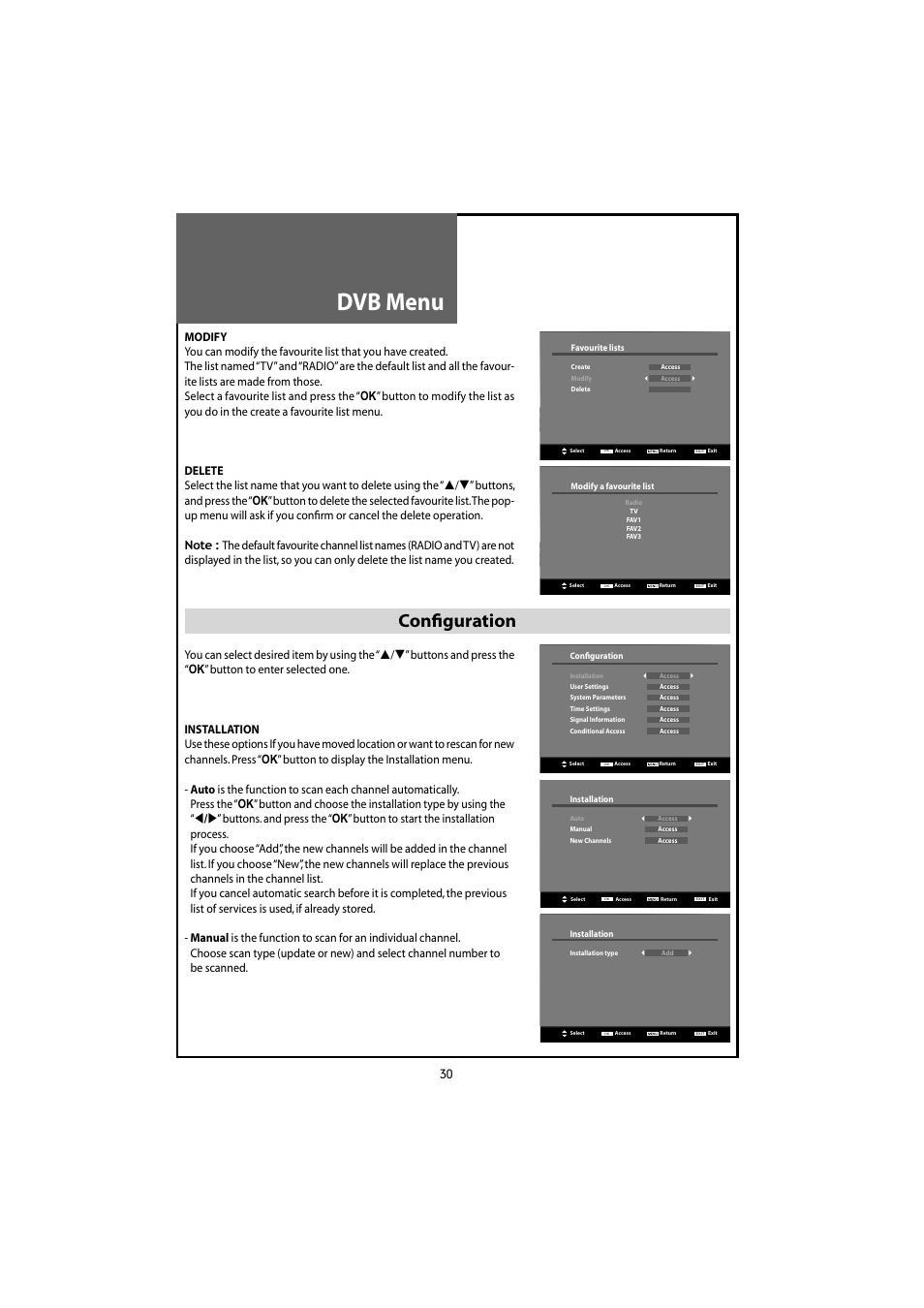 Dvb menu, Conﬁguration | Daewoo DLT-20J3T User Manual | Page 30 / 48