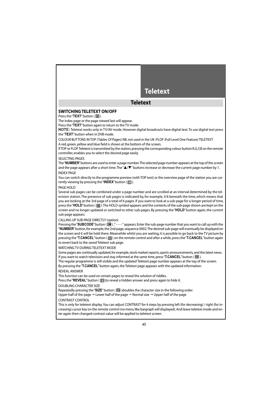 Teletext | Daewoo DLT-20J3T User Manual | Page 45 / 48