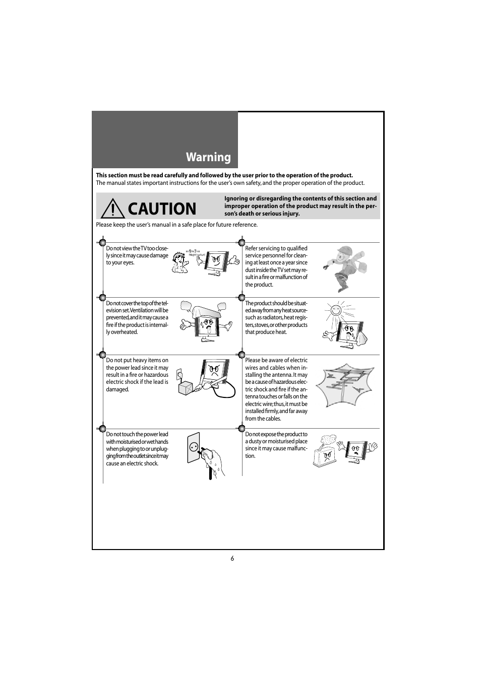 Caution, Warning | Daewoo DLT-20J3T User Manual | Page 6 / 48