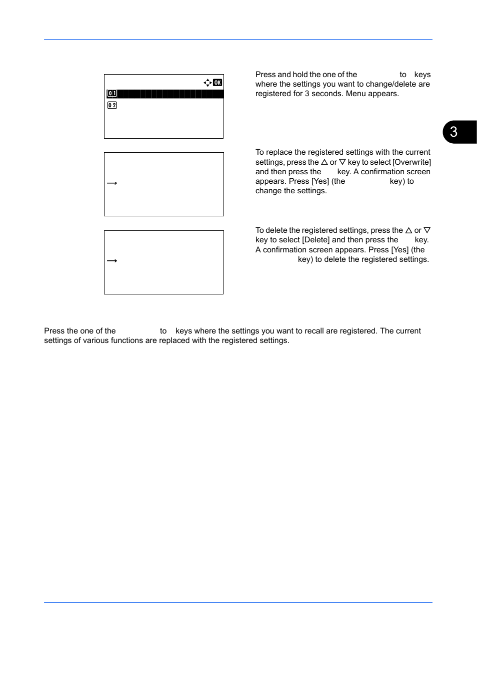 Changing and deleting settings, Recalling settings | TA Triumph-Adler DCC 6526L User Manual | Page 106 / 526