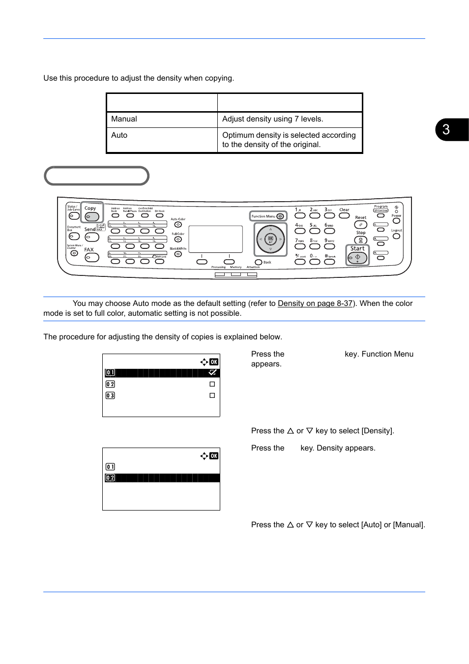 Adjusting density, Ge 3-9) | TA Triumph-Adler DCC 6526L User Manual | Page 110 / 526