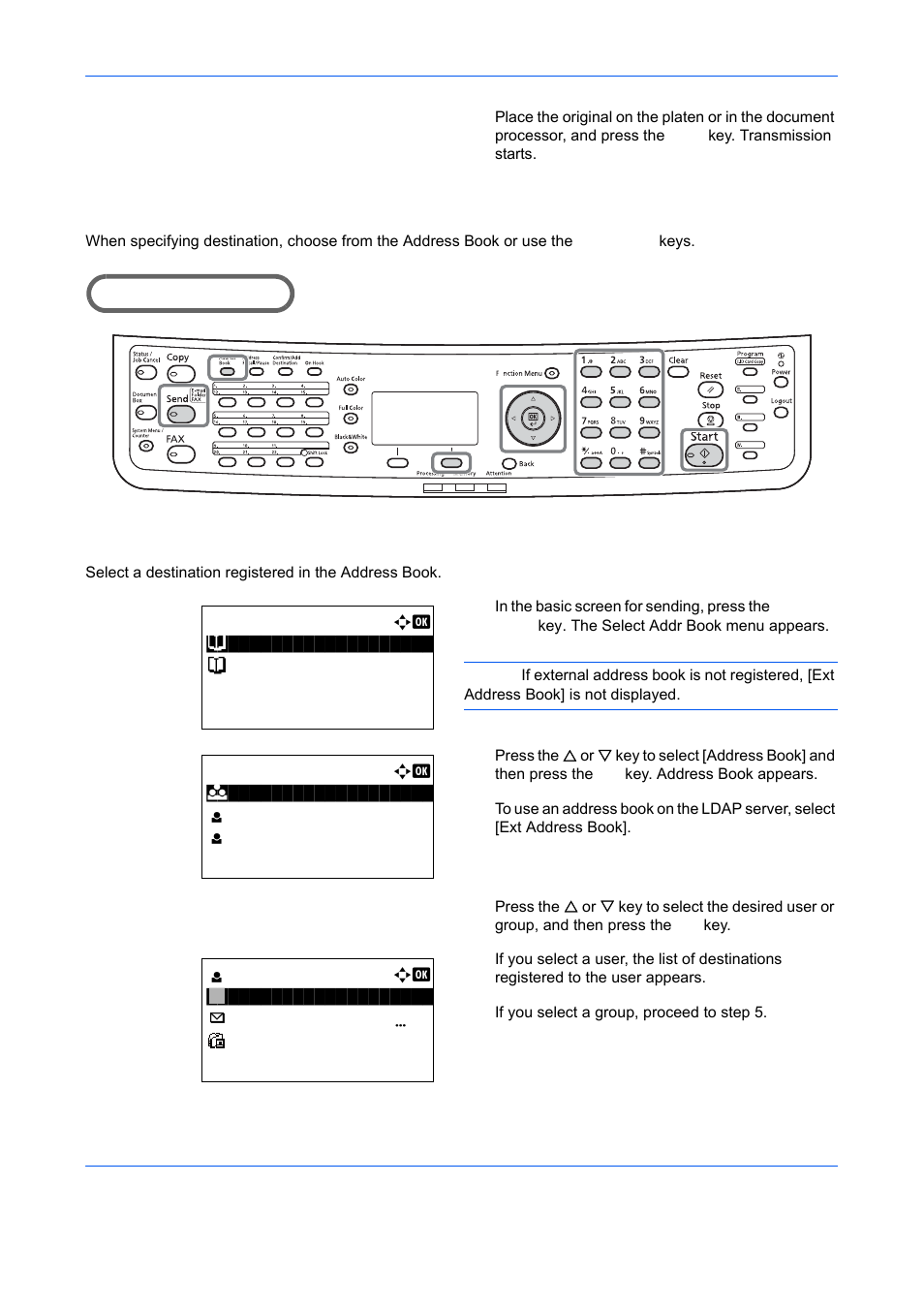 Specifying destination, Choosing from the address book, Specifying destination -44 | TA Triumph-Adler DCC 6526L User Manual | Page 145 / 526