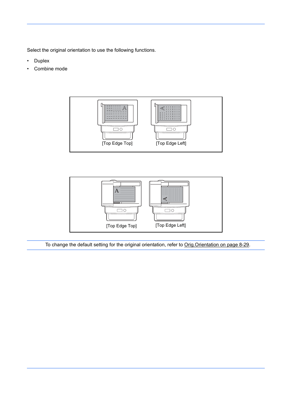 Original orientation, When placing originals on the platen, When placing originals on the document processor | Original orientation -8, Ge 4-8) | TA Triumph-Adler DCC 6526L User Manual | Page 161 / 526