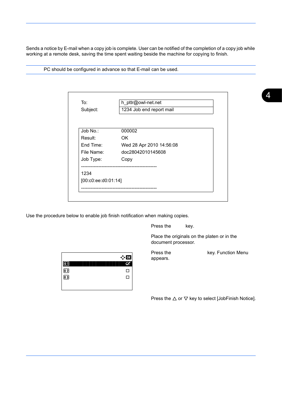 Job finish notice, Job finish notice -15, Ge 4-15 | TA Triumph-Adler DCC 6526L User Manual | Page 168 / 526