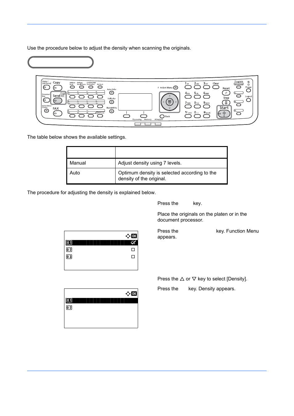 Adjusting density, Adjusting density -16 | TA Triumph-Adler DCC 6526L User Manual | Page 195 / 526