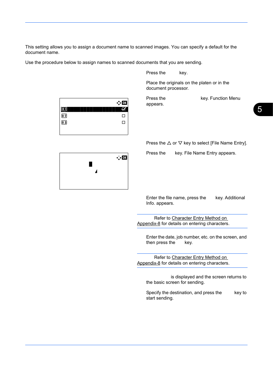 File name entry, File name entry -21, Ge 5-21 | TA Triumph-Adler DCC 6526L User Manual | Page 200 / 526