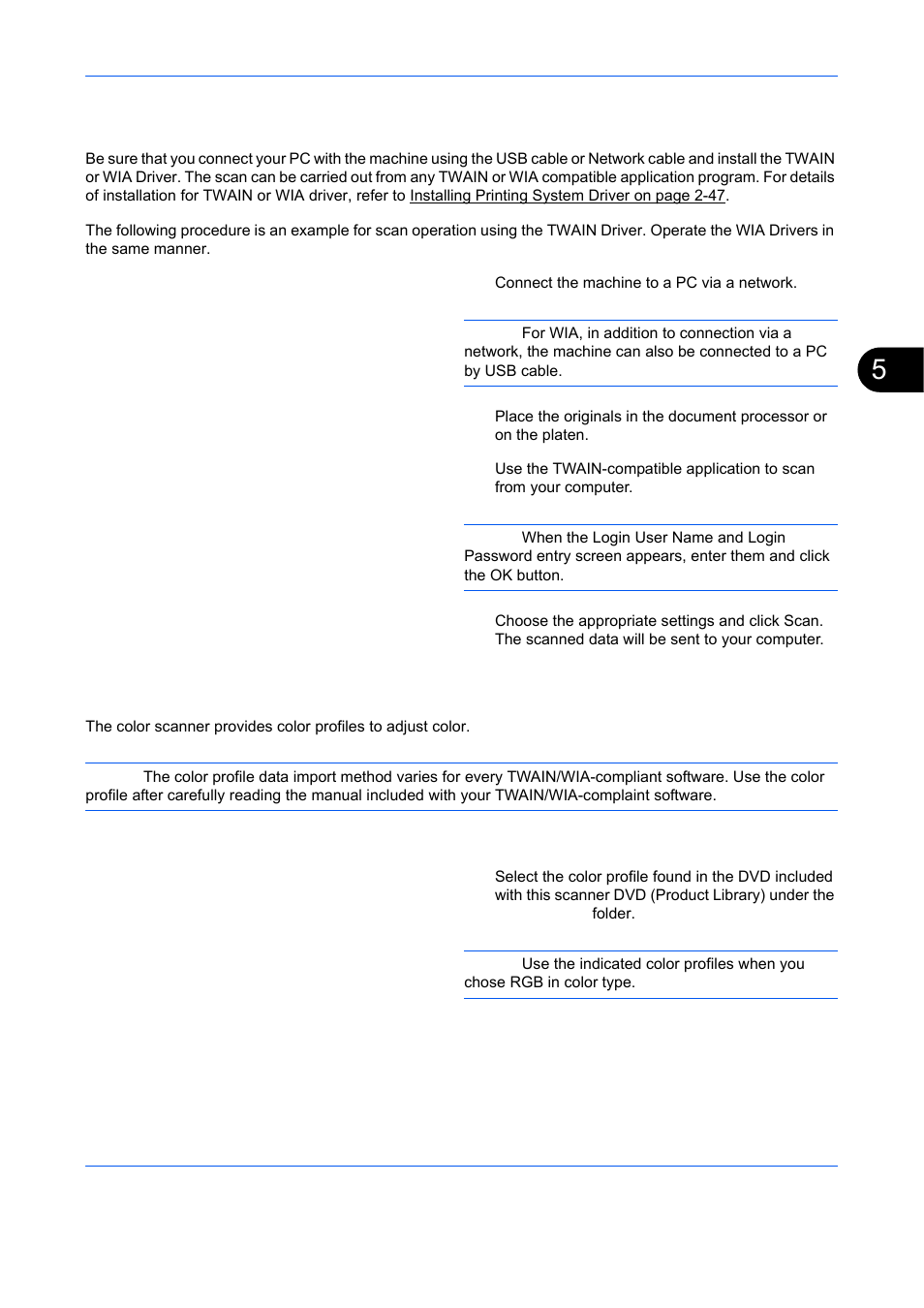 Scanning image using application, About color profiles, Scanning image using application -31 | About color profiles -31 | TA Triumph-Adler DCC 6526L User Manual | Page 210 / 526