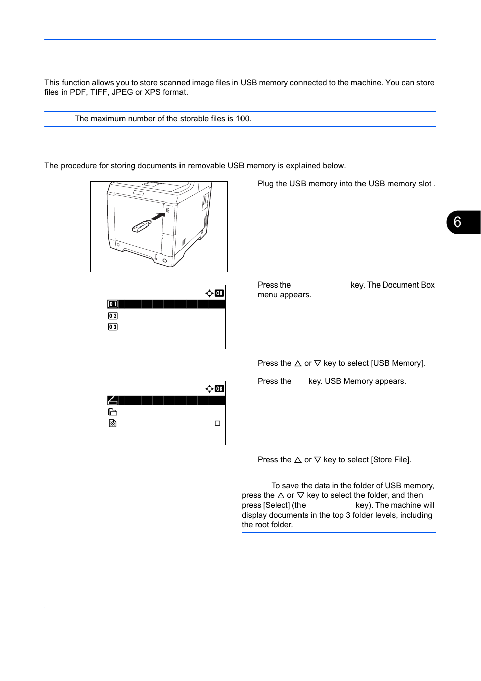 Saving documents to usb memory (scan to usb), Storing documents, Saving documents to usb memory (scan to usb) -5 | Saving documents, To usb memory, Scan to usb) | TA Triumph-Adler DCC 6526L User Manual | Page 216 / 526