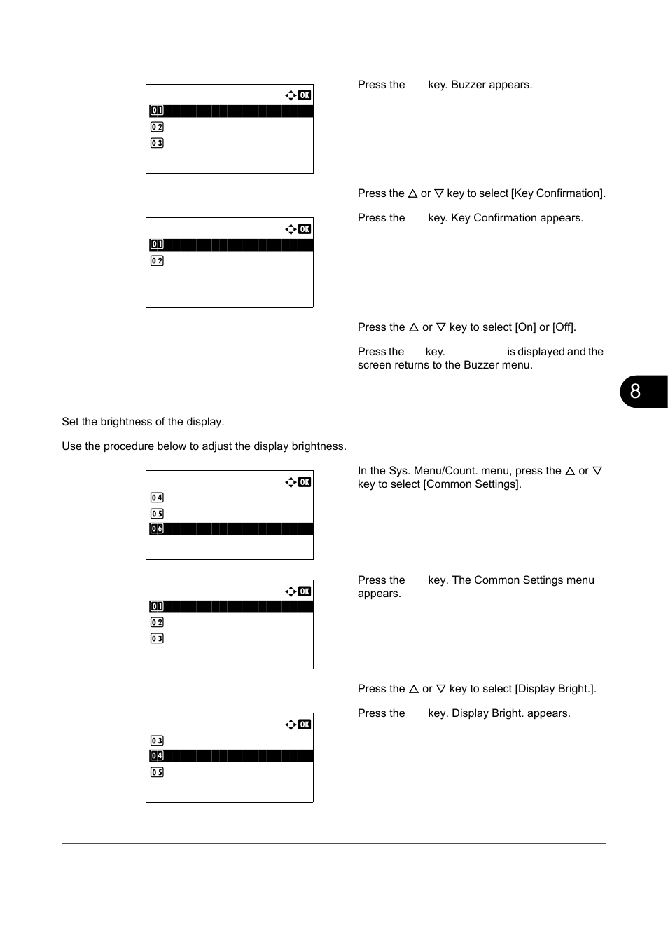 Display bright, Display bright. …8-7 | TA Triumph-Adler DCC 6526L User Manual | Page 252 / 526