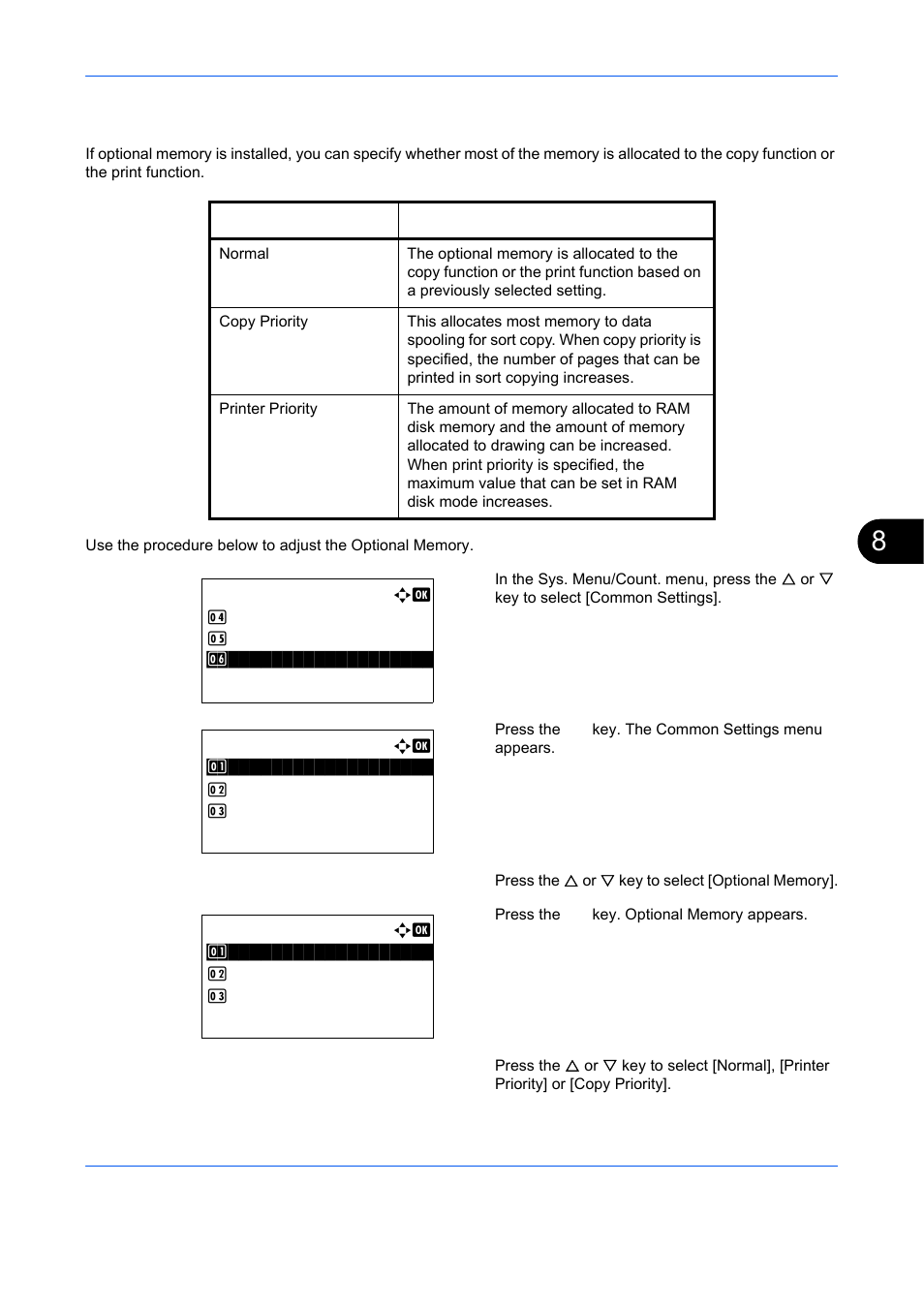 Optional memory, Optional memory …8-59 | TA Triumph-Adler DCC 6526L User Manual | Page 304 / 526