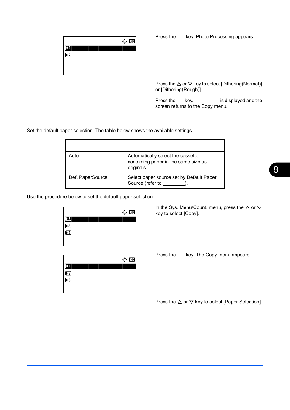 Paper selection, Paper selection …8-63 | TA Triumph-Adler DCC 6526L User Manual | Page 308 / 526